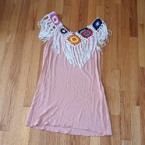 Boho Fringe Crochet Square Festival Dress ■ Size S